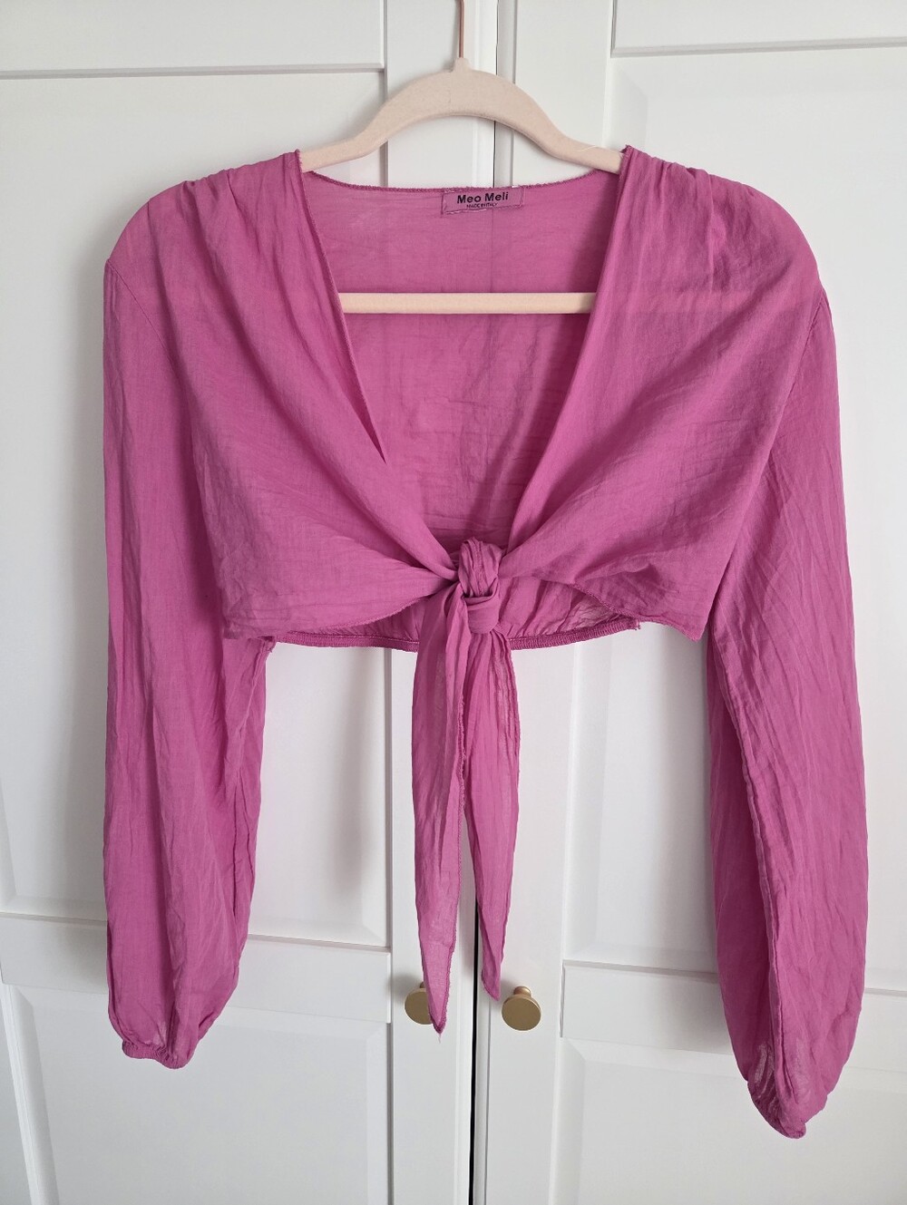 Meo Meli Pink Tie-Front Cropped Blouse